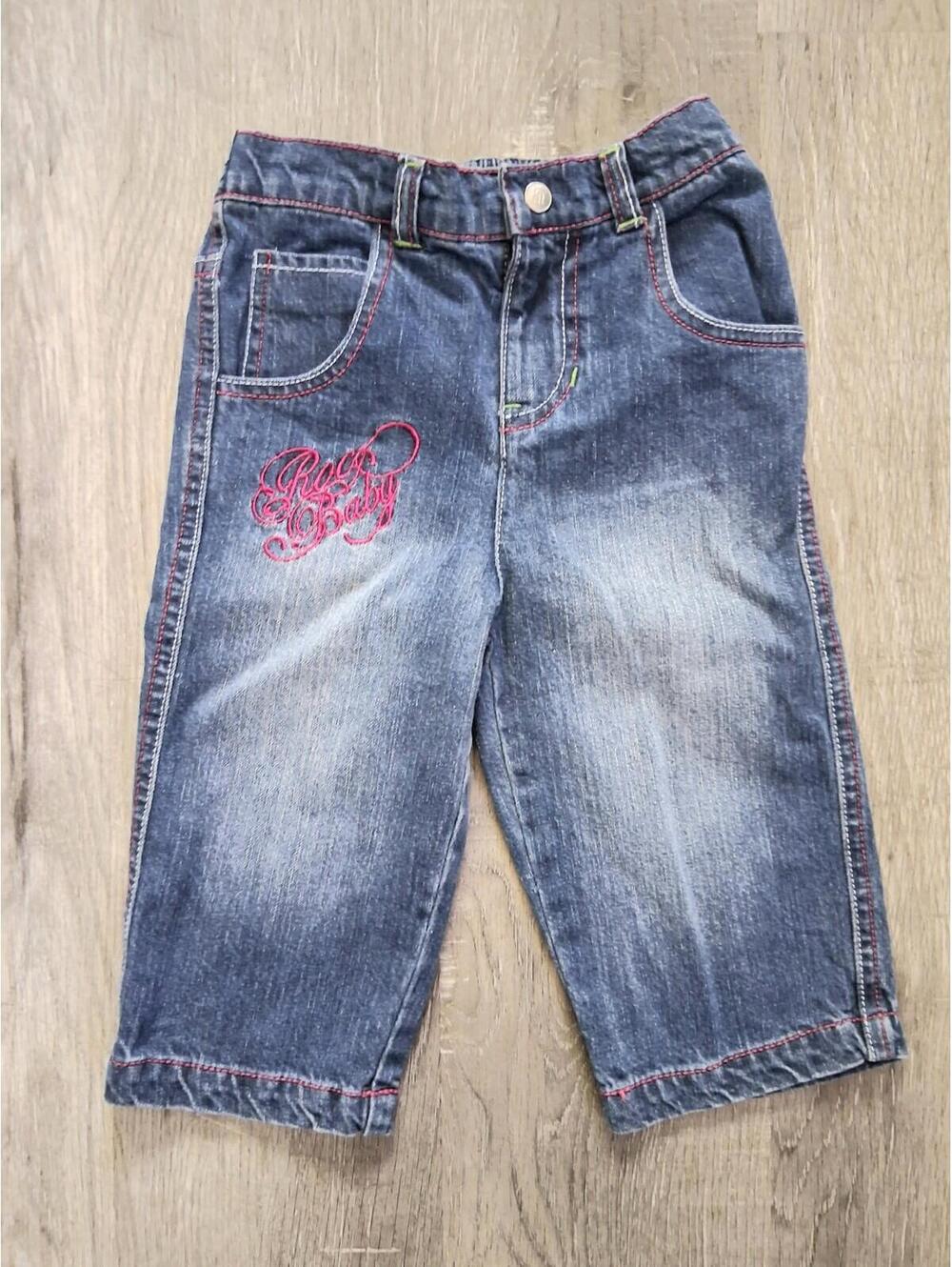 Y2K Roca Baby Girls 18 Month 100% Cotton Denim W/Pink Embroidery Jeans